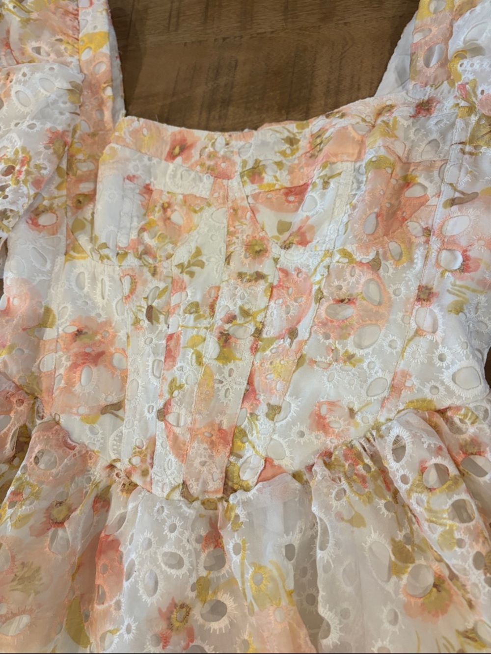 Altar'd State White Eyelet Mini Dress with Pastel Floral - Picture 5 of 9